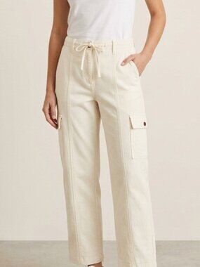 Frank and Oak Cream Wide Leg Cargo Pant